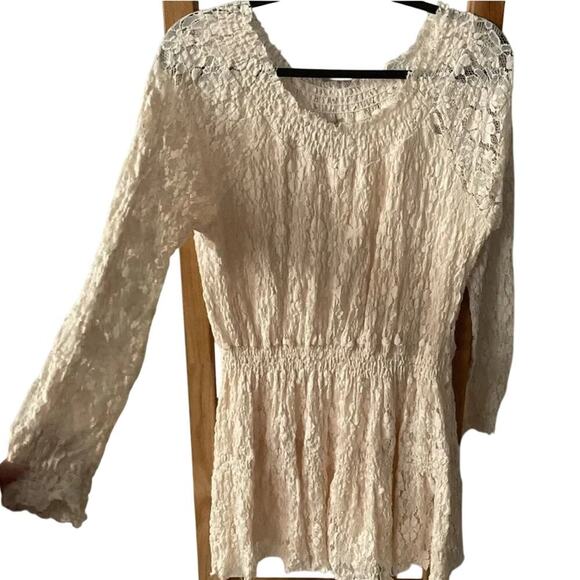 Free People Long Sleeve Ruched Lace In Cream Size XS - Picture 1 of 10